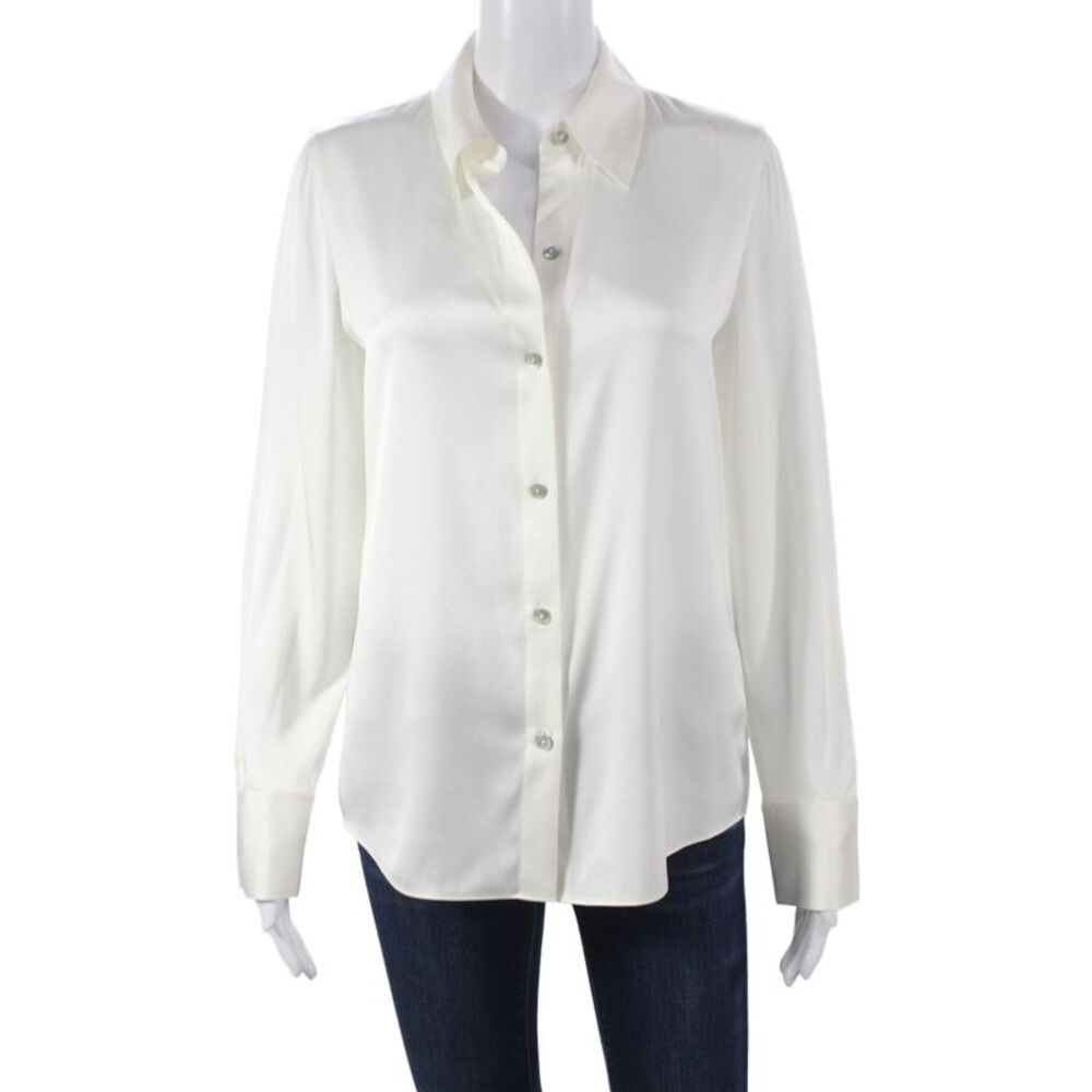 Vince Womens White Silk Blend Collared Long Sleeve Basic Blouse Size XS
